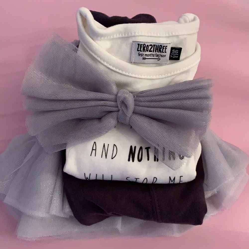 Baby pjs, dresses, and headwear